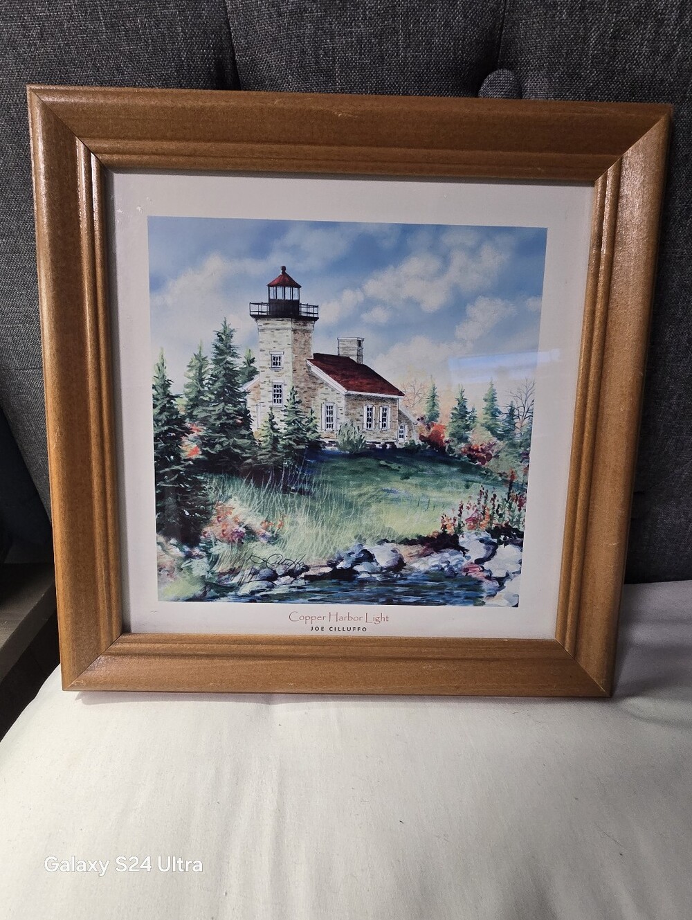 Vintage Framed Print * Copper Harbor Light House * Michigan* Signed Joe Cilluffo